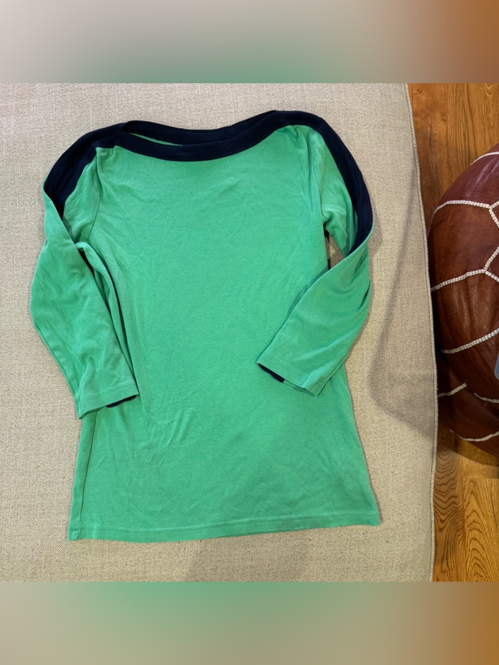 Chaps Green and Navy Trim Women's Top